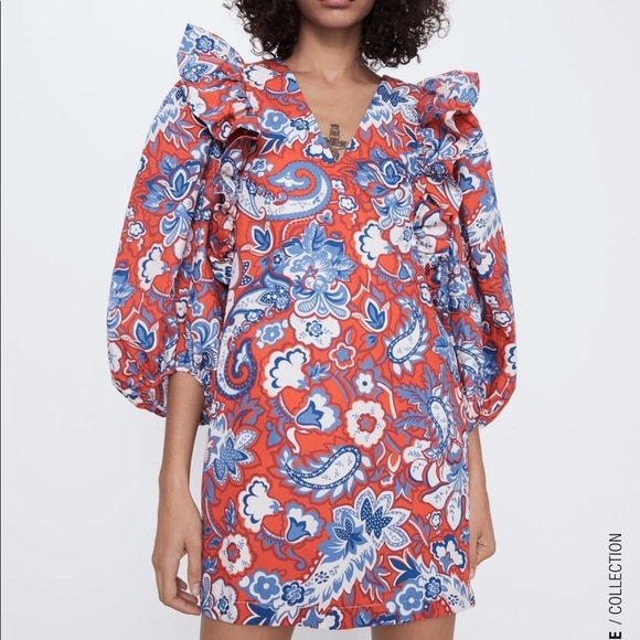 ZARA Ruffled Print Dress - Picture 2 of 11